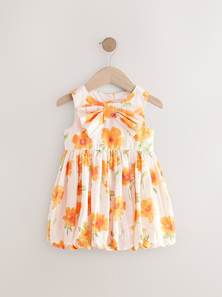 Orange Floral Bubble Hem Bow Dress (3mths-8yrs) - Image 4 of 7