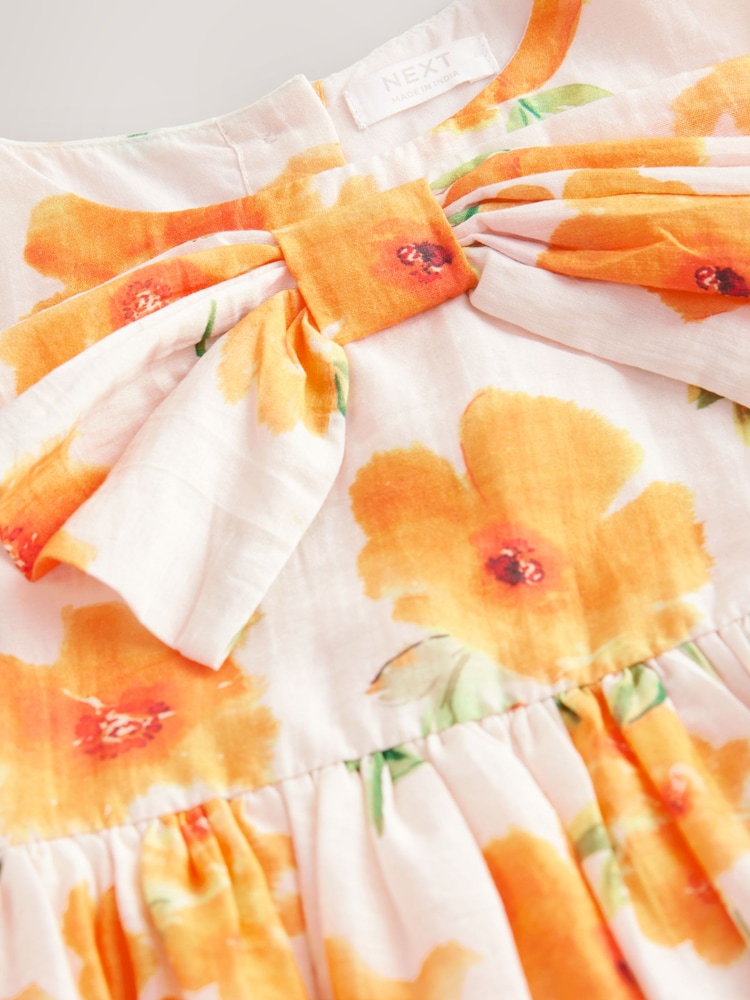 Orange Floral Bubble Hem Bow Dress (3mths-8yrs) - Image 6 of 7