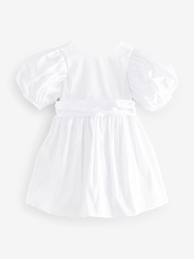 White Flower Girl Taffeta Bow Dress (3mths-8yrs) - Image 4 of 7