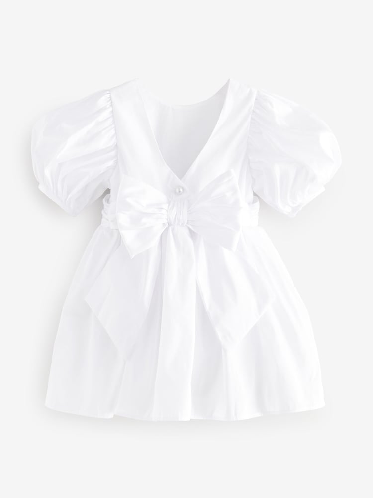 White Flower Girl Taffeta Bow Dress (3mths-8yrs) - Image 5 of 7