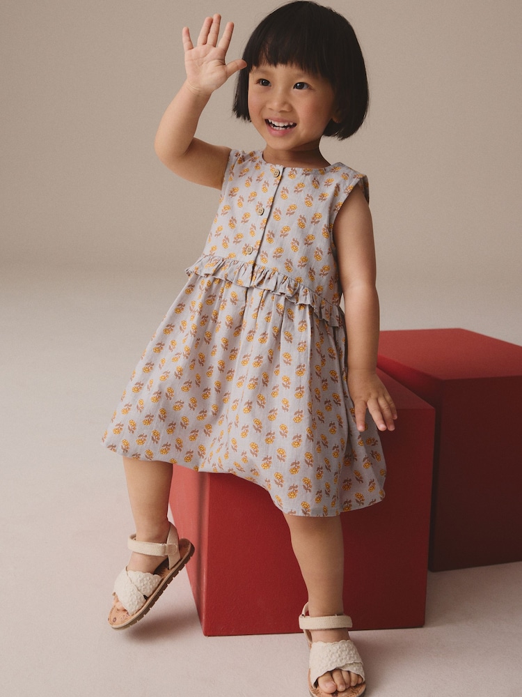 Blue Woodblock Sleeveless Peplum Summer Dress (3mths-8yrs) - Image 1 of 8