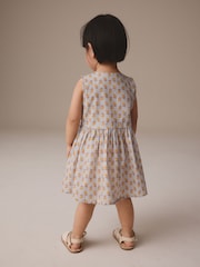 Blue Woodblock Sleeveless Peplum Summer Dress (3mths-8yrs) - Image 2 of 8