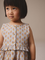 Blue Woodblock Sleeveless Peplum Summer Dress (3mths-8yrs) - Image 3 of 8