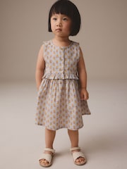 Blue Woodblock Sleeveless Peplum Summer Dress (3mths-8yrs) - Image 4 of 8