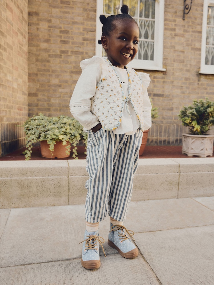 Cream Ditsy 100% Cotton Quilted Gilet And Blouse Set (3mths-8yrs) - Image 1 of 4