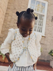 Cream Ditsy 100% Cotton Quilted Gilet And Blouse Set (3mths-8yrs) - Image 2 of 4