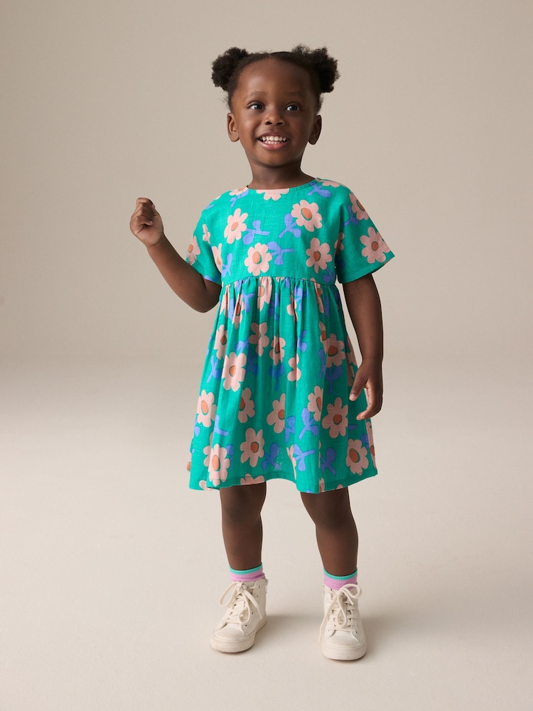Green Flower Boxy Summer Dress (3mths-8yrs) - Image 2 of 8 Green Flower Boxy Summer Dress (3mths-8yrs) - Image 2 of 8