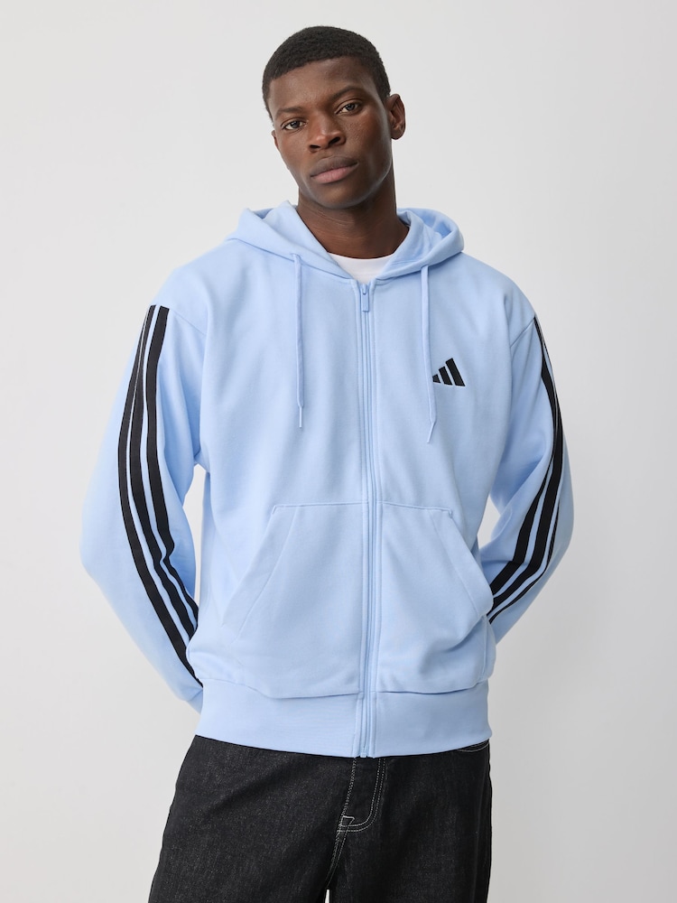 adidas Blue Essentials 3-Stripes French Terry Full-Zip Hoodie - Image 1 of 6