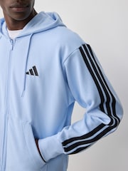 adidas Blue Essentials 3-Stripes French Terry Full-Zip Hoodie - Image 4 of 6
