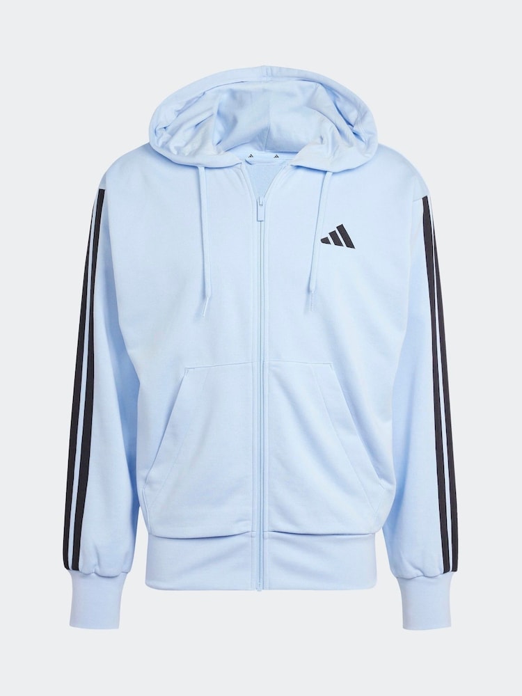 adidas Blue Essentials 3-Stripes French Terry Full-Zip Hoodie - Image 6 of 6
