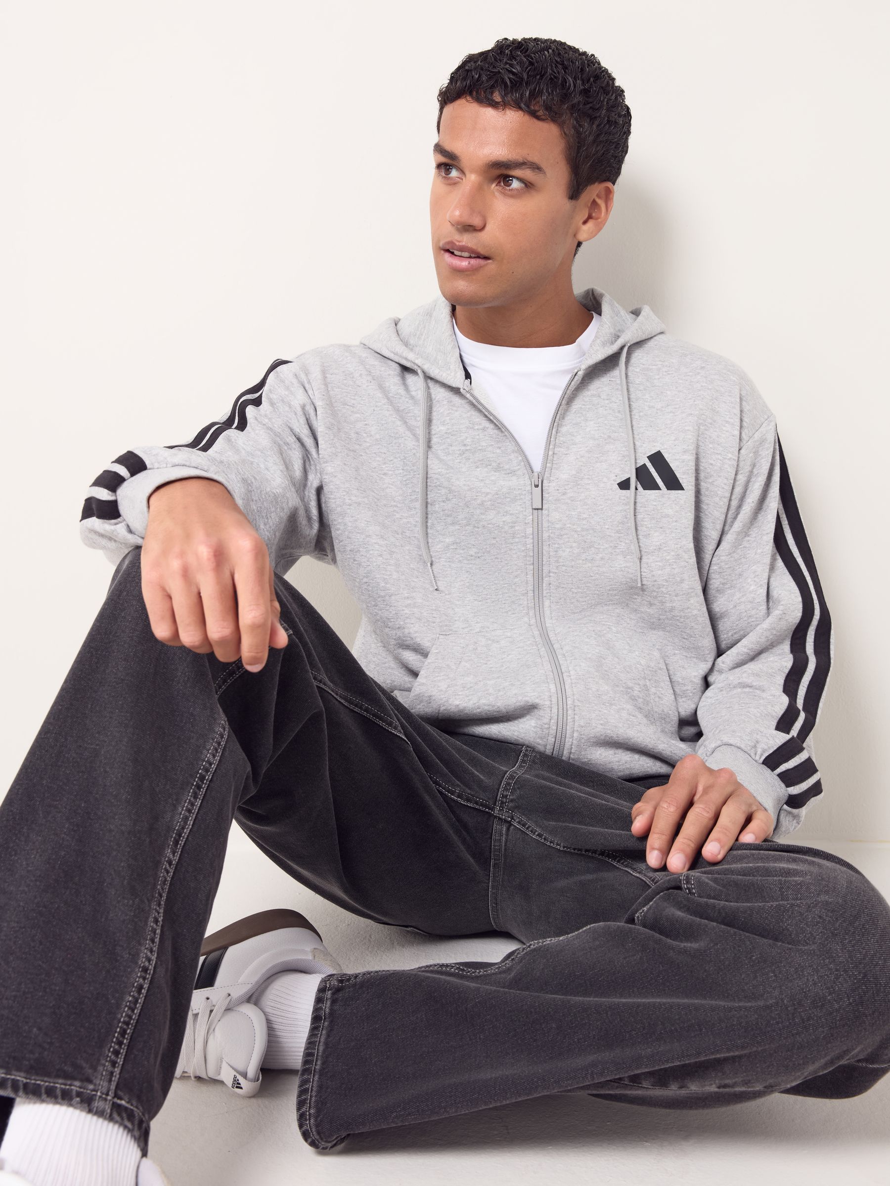 Buy adidas Grey Essentials Three Stripes French Terry Full Zip