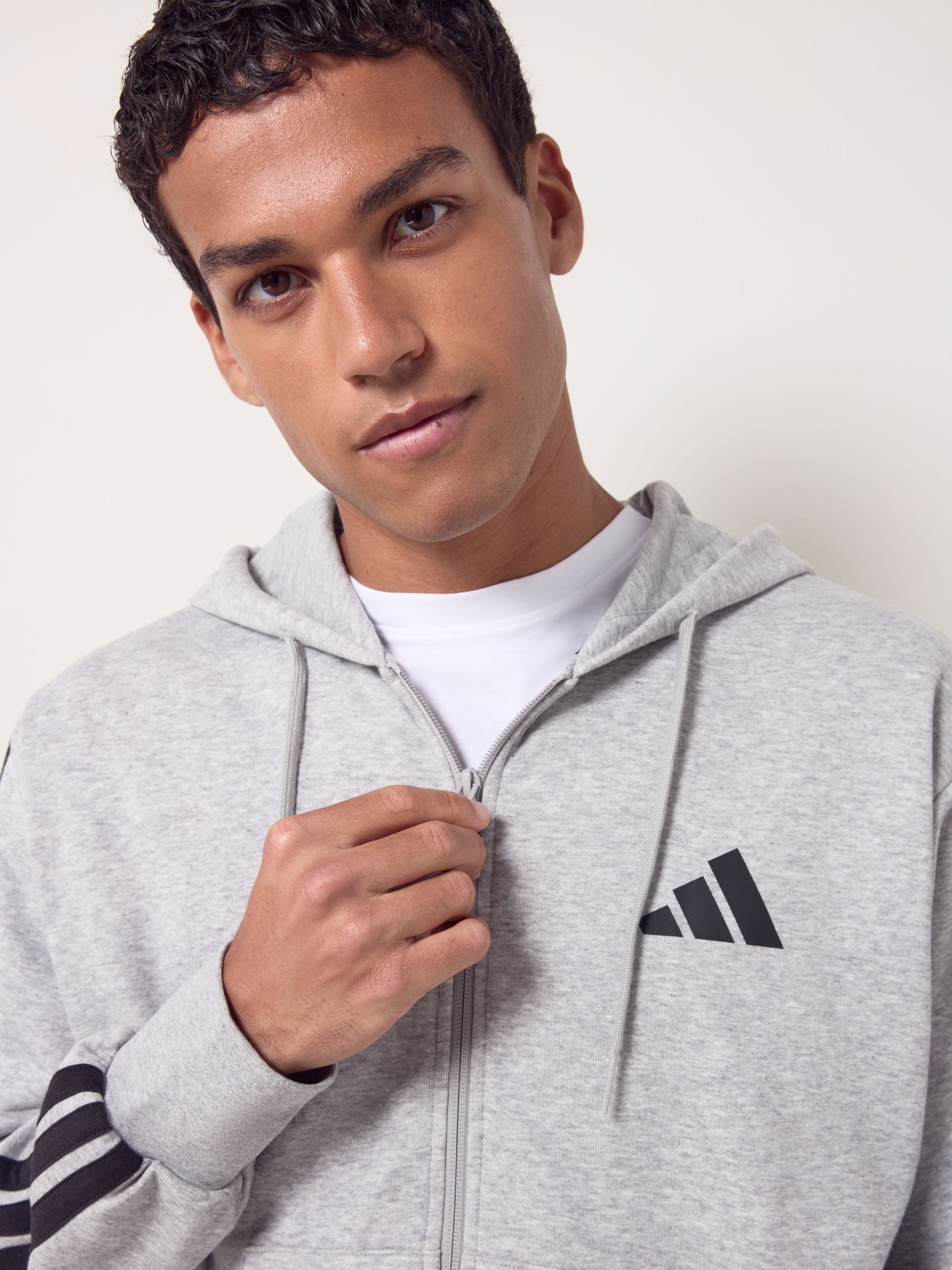 Buy adidas Grey Essentials Three Stripes French Terry Full Zip