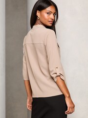 Lipsy Biege Zip Front Utility Pocket Blouse - Image 5 of 8