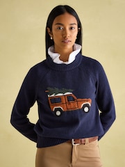 Joules Cracking Navy Intarsia 4x4 Jumper - Image 1 of 8
