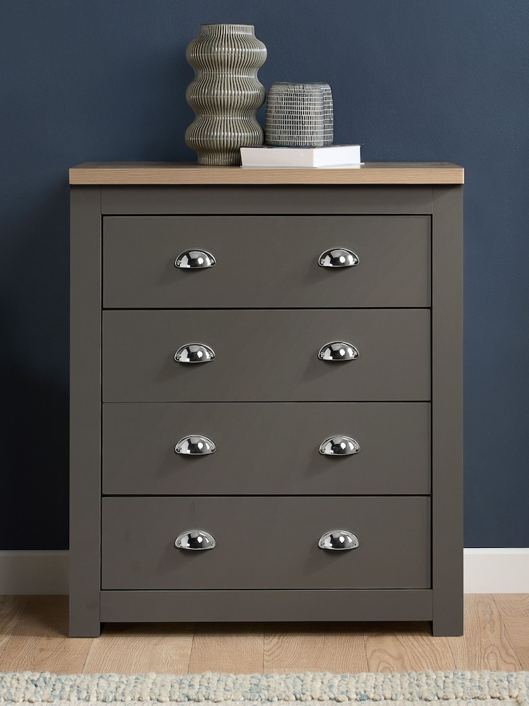 Birlea Dark Grey Highgate 4 Drawer Effect Chest - Image 1 of 6 Birlea Dark Grey Highgate 4 Drawer Effect Chest - Image 1 of 6