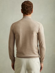Reiss Wheat Melange Hampshire Merino Wool Zip-Through Funnel-Neck Cardigan - Image 4 of 5
