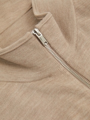 Reiss Wheat Melange Hampshire Merino Wool Zip-Through Funnel-Neck Cardigan - Image 5 of 5