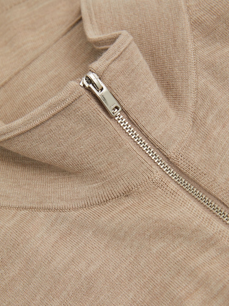 Reiss Wheat Melange Hampshire Merino Wool Zip-Through Funnel-Neck Cardigan - Image 5 of 5