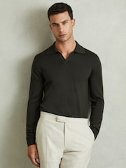 Reiss Dark Military Green Maxwell Merino Wool Half-Zip Polo Shirt - Image 1 of 5