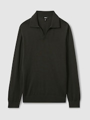 Reiss Dark Military Green Maxwell Merino Wool Half-Zip Polo Shirt - Image 2 of 5