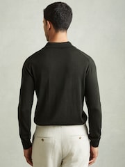 Reiss Dark Military Green Maxwell Merino Wool Half-Zip Polo Shirt - Image 4 of 5