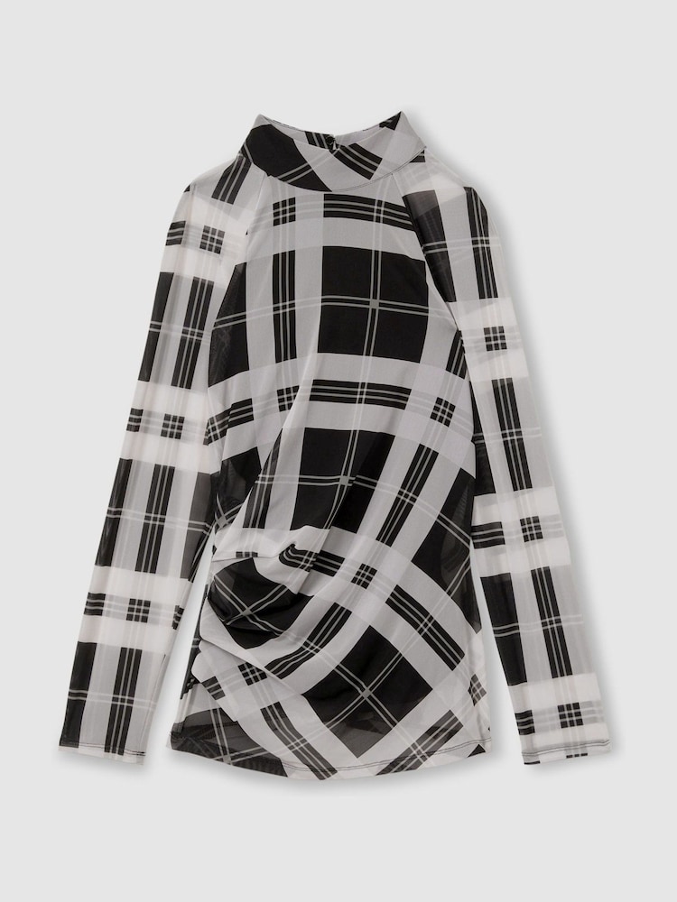 Reiss Danna Checked Ruched Top - Image 2 of 6
