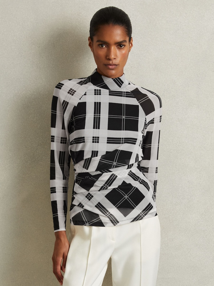 Reiss Danna Checked Ruched Top - Image 3 of 6