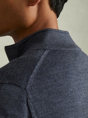 Reiss Dark Airforce Blue Melange Hampshire Merino Wool Zip-Through Funnel-Neck Cardigan - Image 5 of 6
