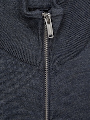 Reiss Dark Airforce Blue Melange Hampshire Merino Wool Zip-Through Funnel-Neck Cardigan - Image 6 of 6