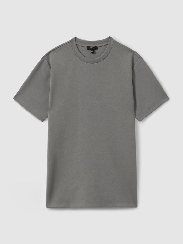 Reiss Flint Grey Bradley Interlock Jersey Crew Neck T-Shirt - Image 2 of 5