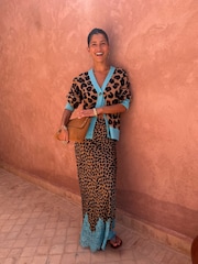Never Fully Dressed Brown Lucia Leopard Maeva Skirt with Blue Lace - Image 1 of 5