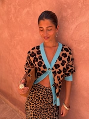 Never Fully Dressed Brown Lucia Leopard Maeva Skirt with Blue Lace - Image 3 of 5
