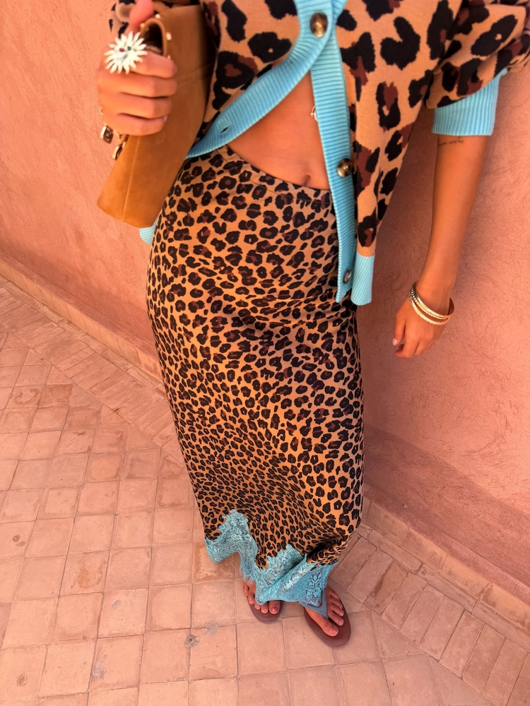 Never Fully Dressed Brown Lucia Leopard Maeva Skirt with Blue Lace - Image 5 of 5 Never Fully Dressed Brown Lucia Leopard Maeva Skirt with Blue Lace - Image 5 of 5
