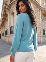 Roman Blue Square Neck Pearl Knit Blouse - Image 2 of 4