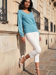 Roman Blue Square Neck Pearl Knit Blouse - Image 3 of 4
