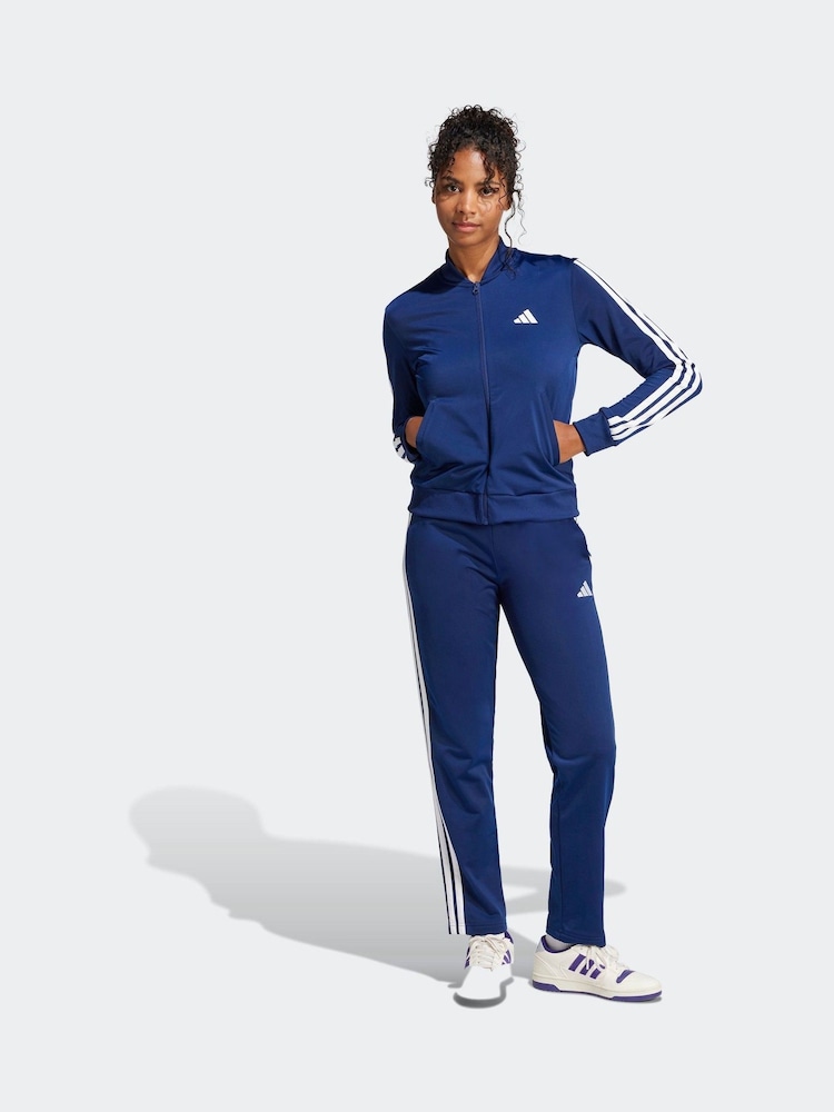 adidas Blue Essentials 3 Stripes Tracksuit - Image 4 of 12