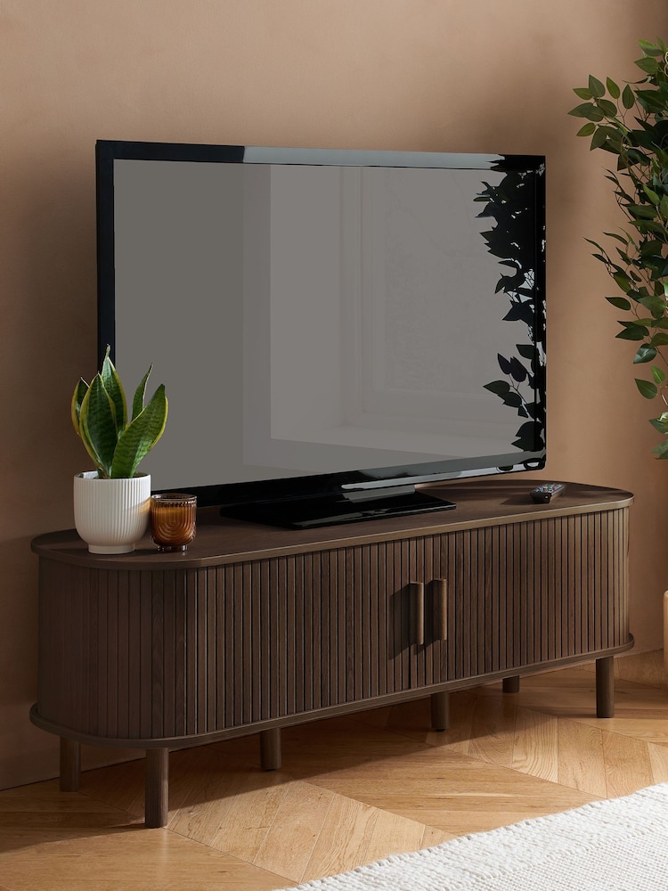 Birlea Walnut Effect Axel Small Fluted TV Unit - Image 1 of 9 Birlea Walnut Effect Axel Small Fluted TV Unit - Image 1 of 9