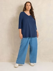 Evans Blue V-Neck Cotton Top - Image 2 of 5