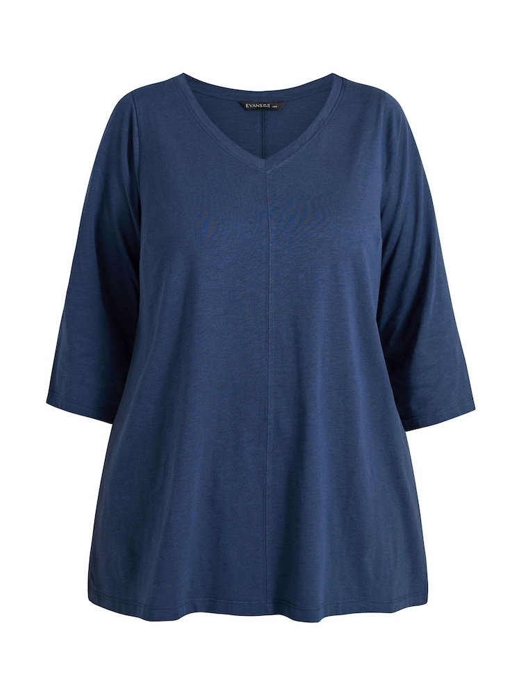 Evans Blue V-Neck Cotton Top - Image 5 of 5 Evans Blue V-Neck Cotton Top - Image 5 of 5