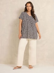 Evans Brown All Over Print Short Sleeve Henley Top - Image 2 of 5