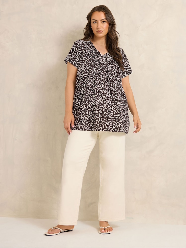 Evans Brown All Over Print Short Sleeve Henley Top - Image 2 of 5 Evans Brown All Over Print Short Sleeve Henley Top - Image 2 of 5
