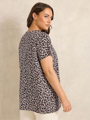 Evans Brown All Over Print Short Sleeve Henley Top - Image 3 of 5