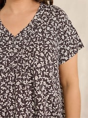 Evans Brown All Over Print Short Sleeve Henley Top - Image 4 of 5