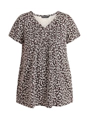 Evans Brown All Over Print Short Sleeve Henley Top - Image 5 of 5