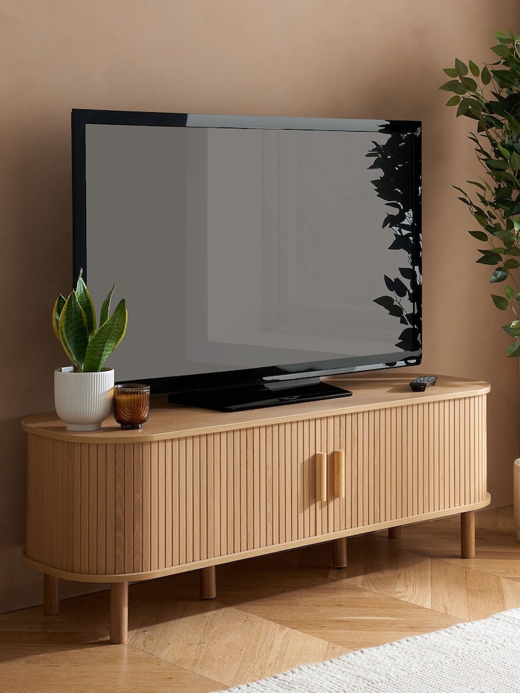 Birlea Oak Effect Axel Small Fluted TV Unit - Image 1 of 8 Birlea Oak Effect Axel Small Fluted TV Unit - Image 1 of 8