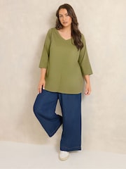 Evans Green V-Neck Cotton Top - Image 2 of 5