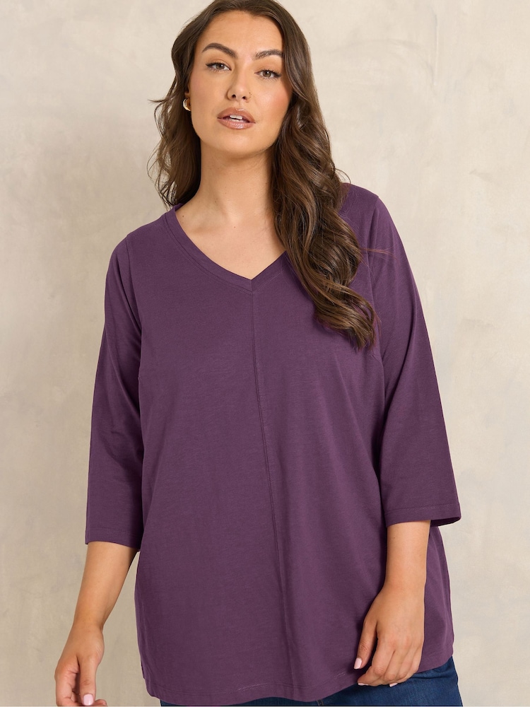 Evans Purple V-Neck Cotton Top - Image 1 of 5 Evans Purple V-Neck Cotton Top - Image 1 of 5