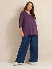 Evans Purple V-Neck Cotton Top - Image 2 of 5