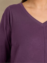 Evans Purple V-Neck Cotton Top - Image 4 of 5