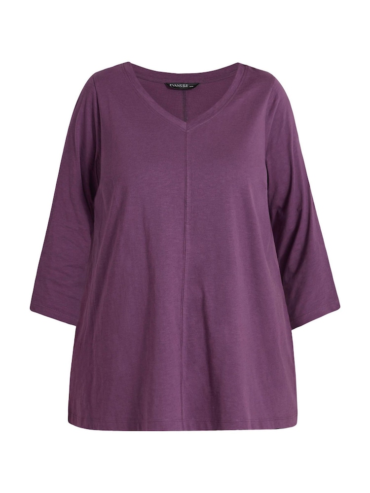 Evans Purple V-Neck Cotton Top - Image 5 of 5 Evans Purple V-Neck Cotton Top - Image 5 of 5